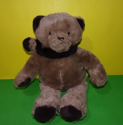 Brookstone N.A.P Tan Brown 14  NAP Teddy Bear Striped Scarf Stuffed Plush