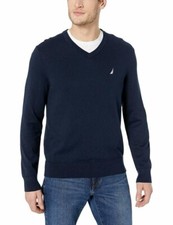 Nautica Men  s Lightweight Jersey V-Neck Sweater Classic Fit Size Large Black