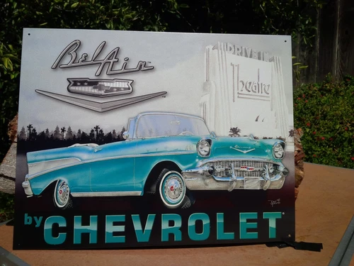 Vintage Chevy Bel Air 1957 Tin Metal Sign Classic Car Garage Shop Auto Wall