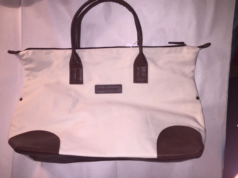 NUEVO SIN ETIQUETAS Auténtico JOHN VARVATOS Lona/Cuero Bolso de Gimnasio FIN DE SEMANA Lona Foto 2 de 4