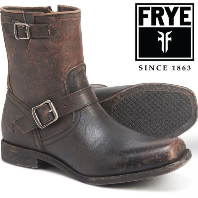 Mens Frye Smith Engineer Side Zip Leather Boots Black Brownish Sizes 7-13 NWB | eBay