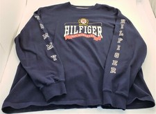 Tommy Hilfiger dark Navy Blue Sweater men's Size Large Spell Out Long Sleeve