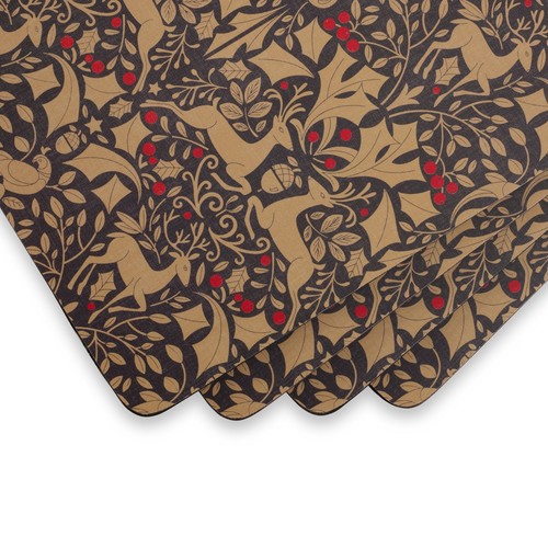 Pimpernel Traditional Christmas Taupe CorkBacked Board Placemats, Set