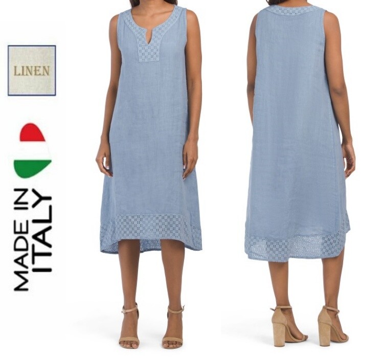 ROSEMARINE 100% Italian Linen Eyelet Placket And Hem Sleeveless Dress sz 2XL/3XL ROSEMARINE 100% Italian Linen Eyelet Placket And Hem Sleeveless Dress sz 2XL/3XL