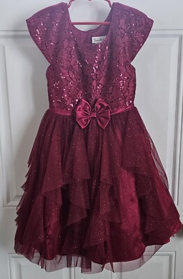 Jona Michelle Girls Dress Size 7 With Sequins & Glitter Deep Red Fancy Dress