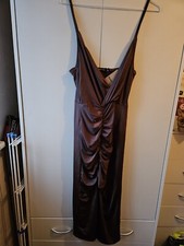 Boohoo Gorgeous Silky Brown Dress Size 12 body hugging super sexy BNWT