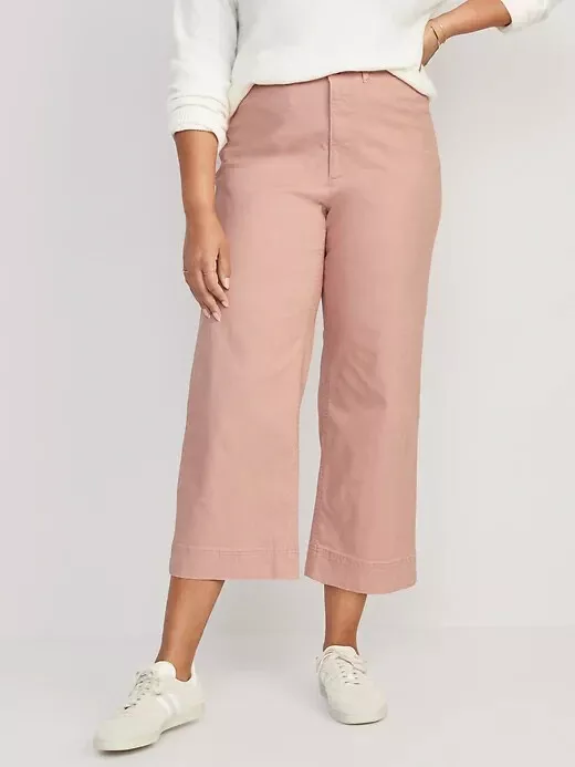 Old Navy High-Waisted Cropped Wide-Leg Chino Pants Pink Women Size 18  (Tall) NWT