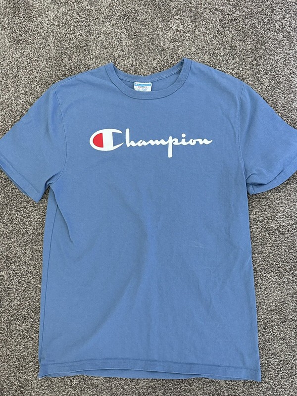 Champion Men’s Blue Thick Reverse Weave T Shirt Size Medium