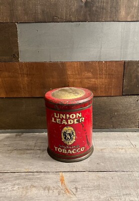 vintage union leader tobacco tin With Original Lid & Coupons Inside - Vintage Advertising, Vintage Ephemera, Advertising Tin, Tobacciana Vintage domed lid round Union