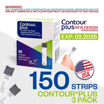 Contour Plus Blood Glucose Test Strips 3 Pack Exp: 02/2026 FREE EXPRESS SHIPPING