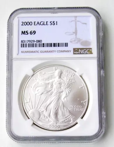 2000 $1 American Silver Eagle NGC MS69 Brown Label - (A17)