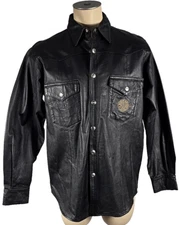 NWOT - Harley Davidson Mens Black Leather Snap Shirt Lined Western Jacket Large