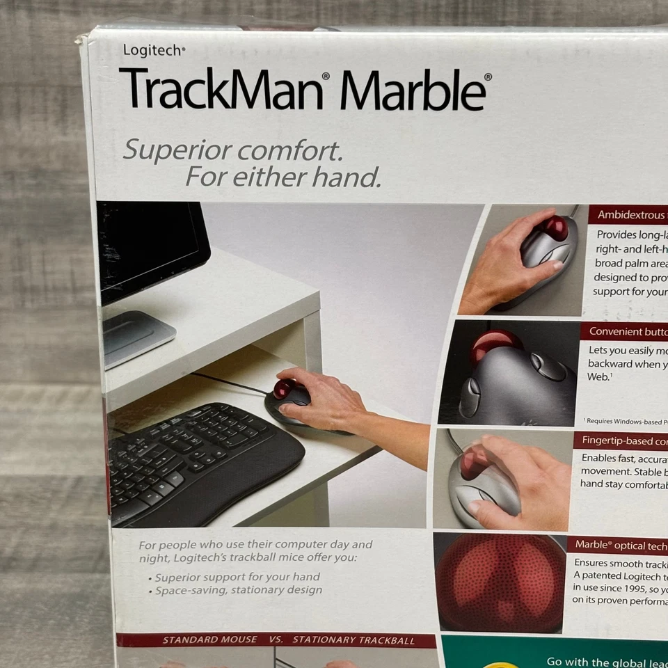 Logitech Trackman Marble Mouse T-BC21 Trackball 910-000806 New Factory Sealed - Image 3 of 4