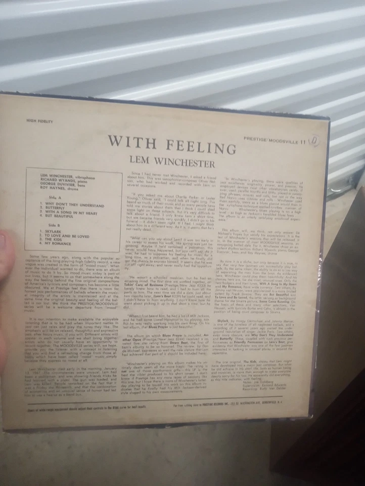 LEM WINCHESTER "With Feeling" LP 1961 Moodsville Mono Prestige MVLP 1 1 DG RVG - Image 2 of 4