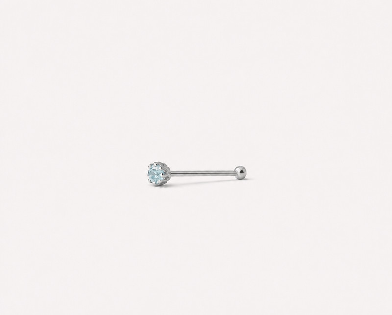 AQUAMARINE NOSE EARRING SOLID .925 Sterling Silver - Made in USA - NEW WITH TAG
