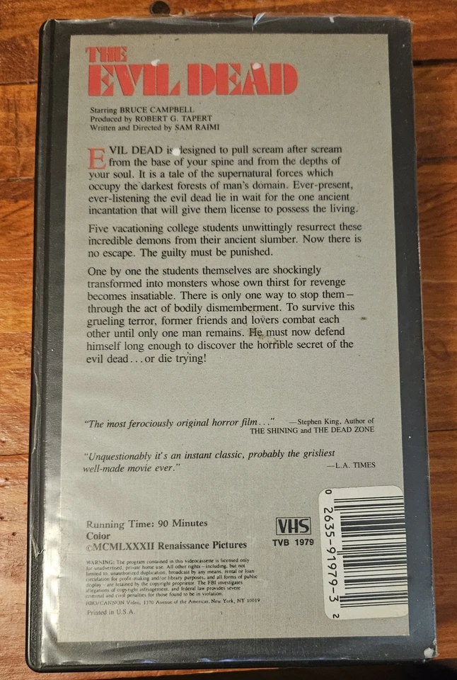 The Evil Dead VHS Tape 1979 HBO Cannon Video Ex-Rental Bruce Campbell Original! - Image 2 of 4
