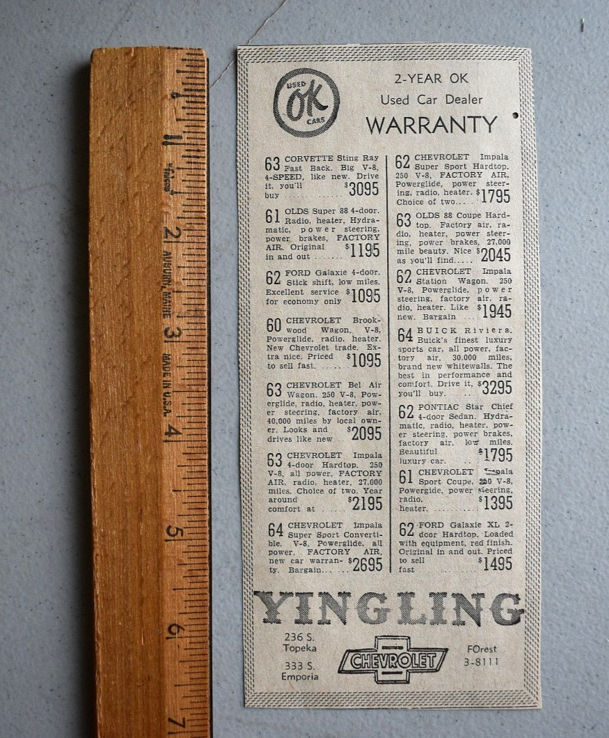 1963 Corvette Stingray Chevrolet Car Dealership 1965 Newspaper Clipping Print Ad