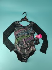 Justice Leotard Bodysuit Mesh Long Sleeve Gymnastics Black New Girls Size 10