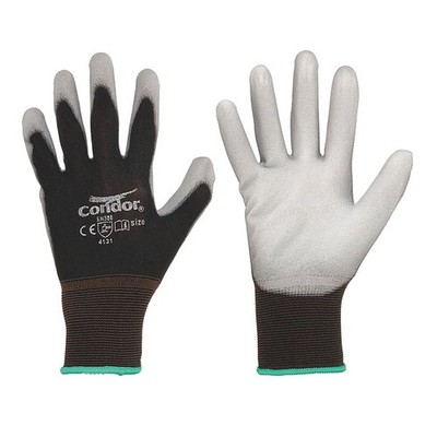 Condor Gloves, Polyurethane, Nylon, Smooth, ANSI Abrasion Lvl 3, Gray/Blk 12pack