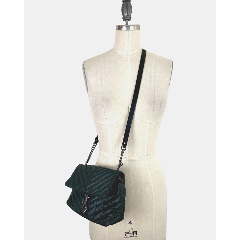 Bolso Bandolera Rebecca Minkoff Para Mujer Verde Edie Acolchado Nylon Correa Cuero Foto 2 de 4
