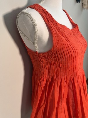 Vanessa Virginia Anthropologie Orange Red Pleated Sleeveless Babydoll Top Size 2