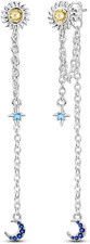 925 Sterling Silver Tassel Chain Earrings Moon Star Drop Dangle Huggie Small Hoo