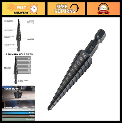 High-Speed Steel Step Drill Bits 1/8''-1/2'' - Double Flute Unibit for Metal, Wood