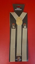 NEW Khaki Suspenders Clip-On Braces Elastic Silver Clips Tan Unisex Adjustable