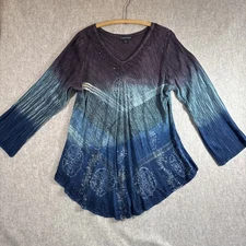 Greater Good Tunic Top L XL Tie-Dye Crinkle Beaded Boho Hippie Fairy Festival