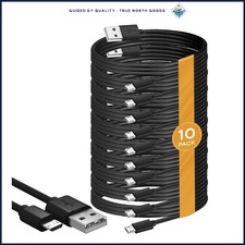 Paquete de 10 cables micro USB con alta velocidad de transferencia de datos, 10 pies para uso diario