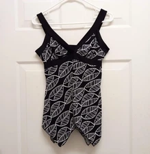 Y2K Babydoll Tank Top Large Black White Leaf Tie Boho B Works Byer California