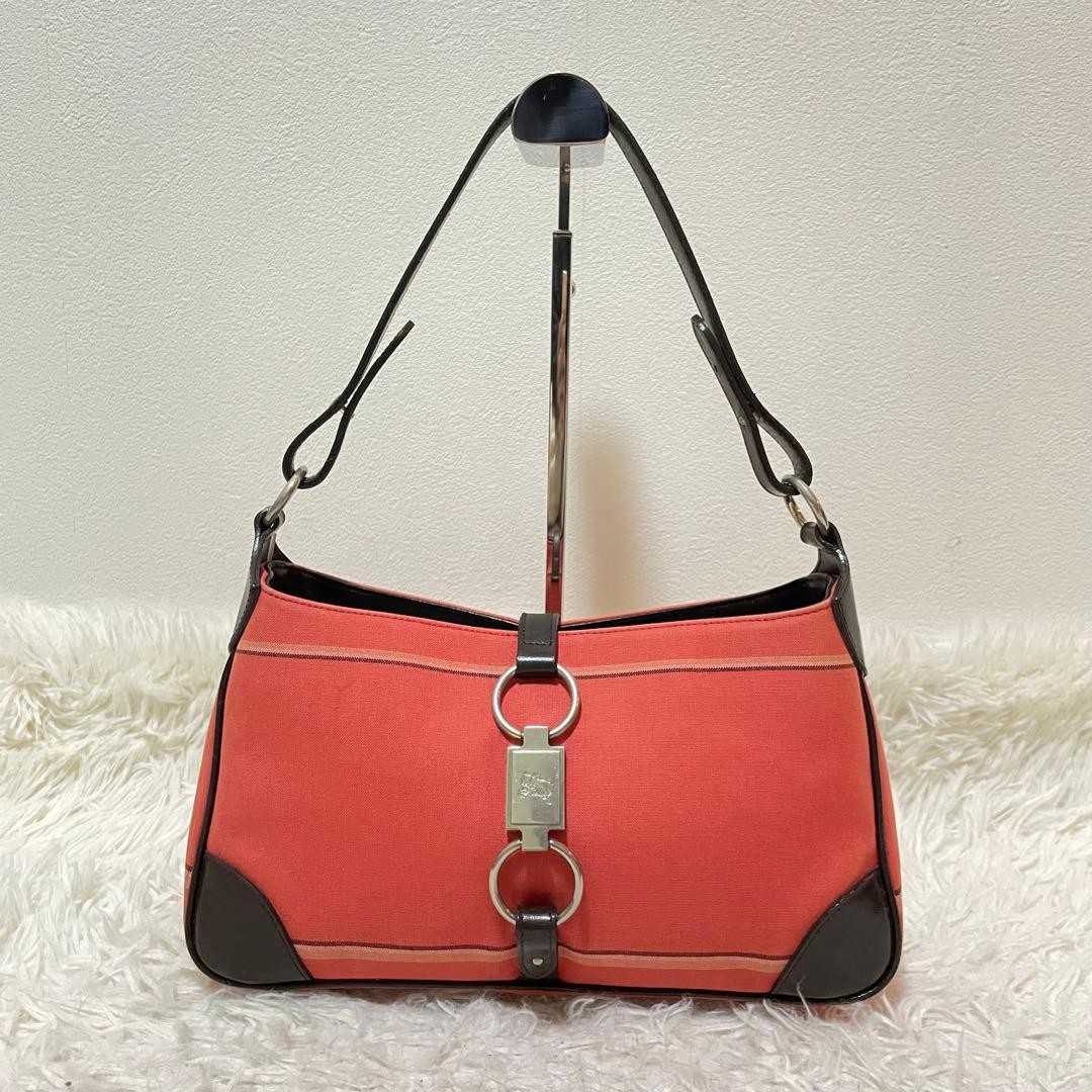 Burberry Blue Label One Shoulder Hobo Bag Red Leather Horse Logo Silver New thumbnail 2