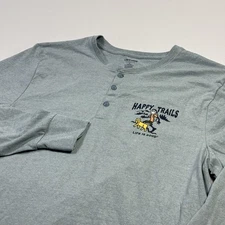 Life Is Good Shirt Mens Large Gray Happy Trails Henley Long Sleeve Sleepwear