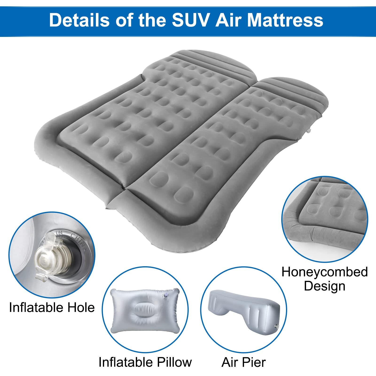 70" x 51"SUV Air Mattress Car Mattress with Two Pillows and Filler for
