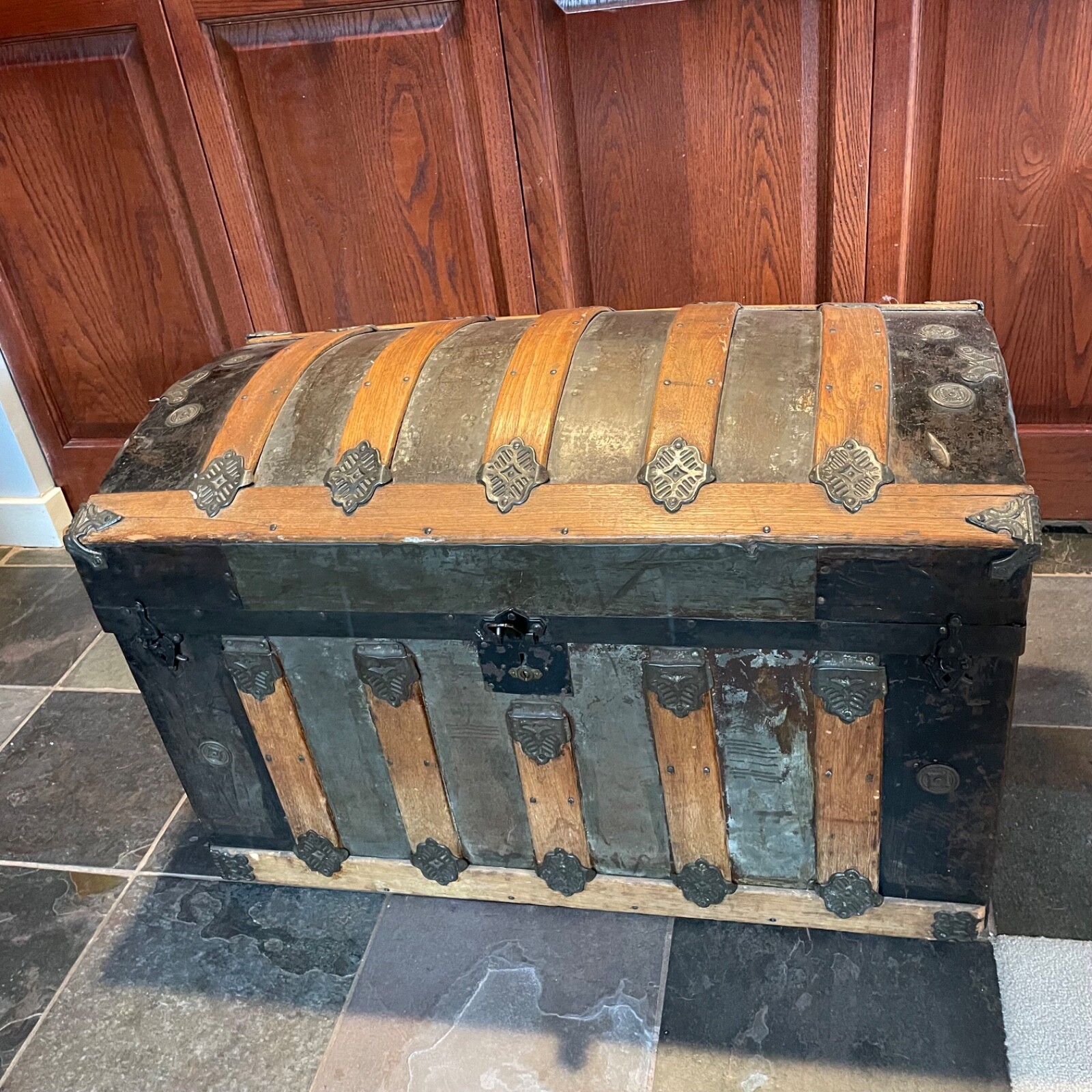 Dome Top 32" Antique Steamer Trunk Pirate Chest 1880's