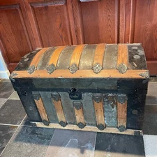 Dome Top 32" Antique Steamer Trunk Pirate Chest 1880's