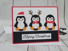 Merry Christmas Greeting Card Kit #27 [Lot of 4, Handmade, Penguins, Santa]