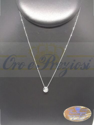 Collana Punto Luce Montatura Cipollina in Oro Bianco 750 18K Diamante 0,15ct - Foto 1 di 1