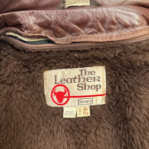 VTG Sears The Leather Shop Jacket Mens 42 Brown Leather Blazer Faux Fur Lined - Picture 3 of 24