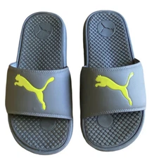 PUMA Cool Cat Gray/Lime Youth Slide Sandals~~Size 4
