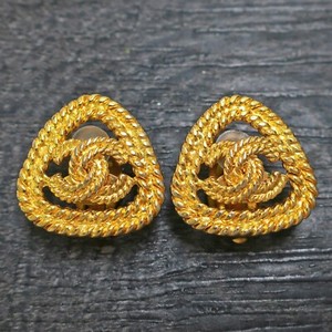 Authentic CHANEL Gold Plated CC Logos Triangle Vintage Clip Earrings #372c Rise-on
