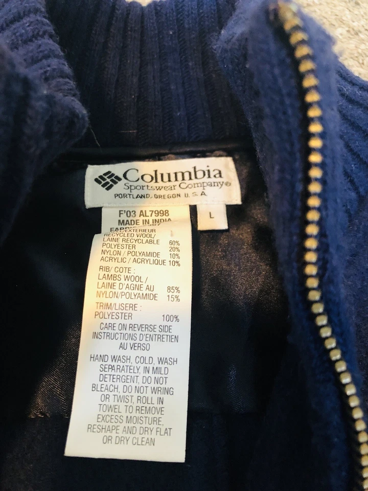 Cárdigan Suéter COLUMBIA Mezcla Lana Cremallera Completa Cuello Simulado Azul Talla Grande A2 Foto 4 de 4