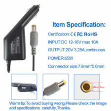 DC Car Adapter Charger for Lenovo ThinkPad X201 Tablet 3113 65W 20V 3.25A