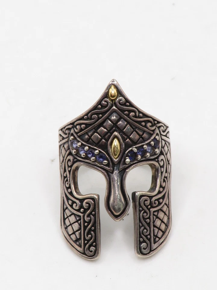 ANILLO CASCO ESPARTANO PLATA ESTERLINA 925 con detalles en oro amarillo de 18k y 8 amatistas* Foto 2 de 4