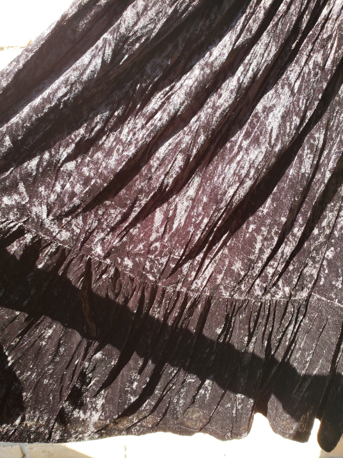 VTG 90s Clio Sz PETITE LARGE PL Black Velour Midi Broom Skirt Goth Club