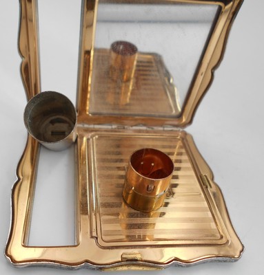 Ancien Poudrier Stratton Avec Miroir Et Rouge à Lèvres - Doré, Occasion Vintage
