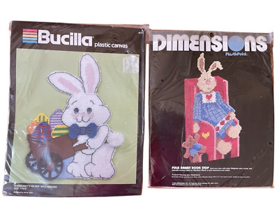 TWO Plastic Canvas Kits Rabbit Door Stop Dimensions Bunny's Helper Bucilla