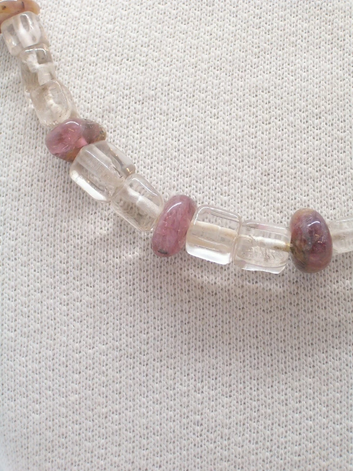 Collana in TORMALINA E QUARZO - chiusura in argento 925 - girocollo pietre dure - Immagine 2 di 4