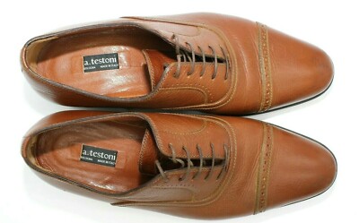 A. TESTONI BROWN LEATHER LACE UP CAP TOE OXFORD MEN display picture 1