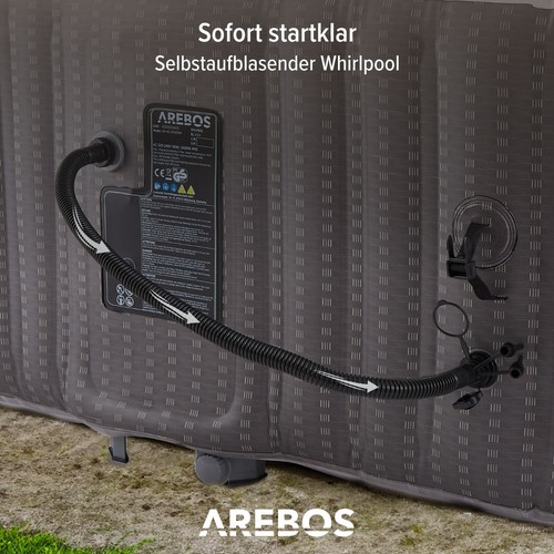 AREBOS Whirlpool | In- & Outdoor | 185 x 185 cm | selbstaufblasend | mit Heizung - Bild 3 von 13